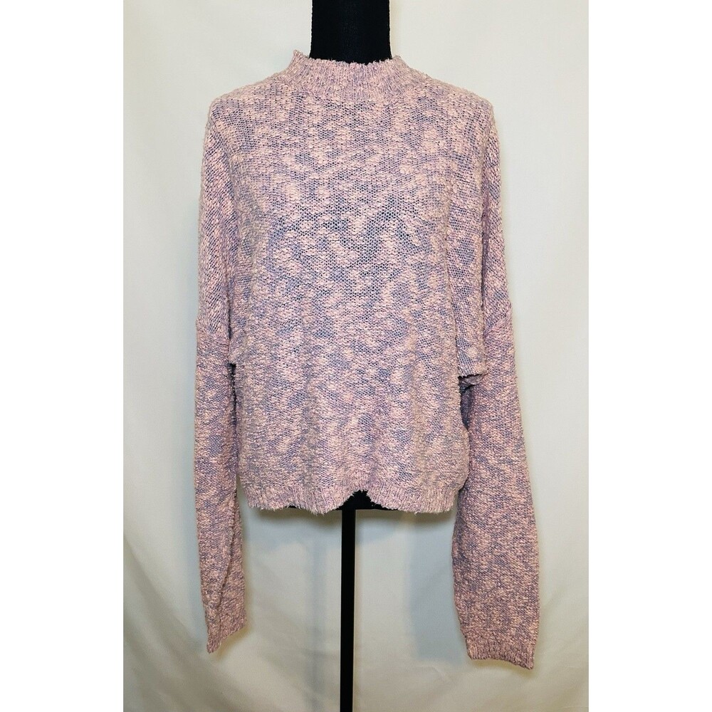 Free People Multi-color Pink Long Sleeve Mock Neck Sweater Women's LARGE